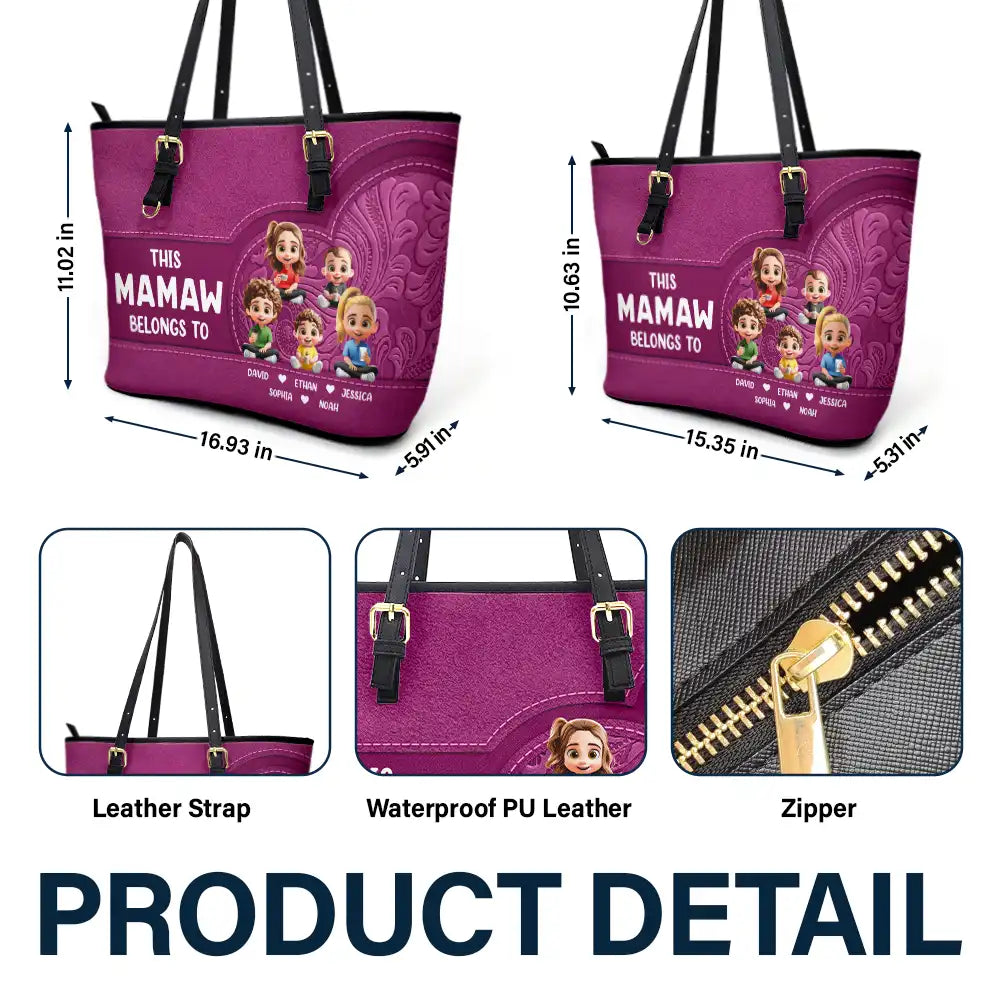 Cartoon Kid This Grandma Belongs To - Personalized Leather Tote Bag - Image 6