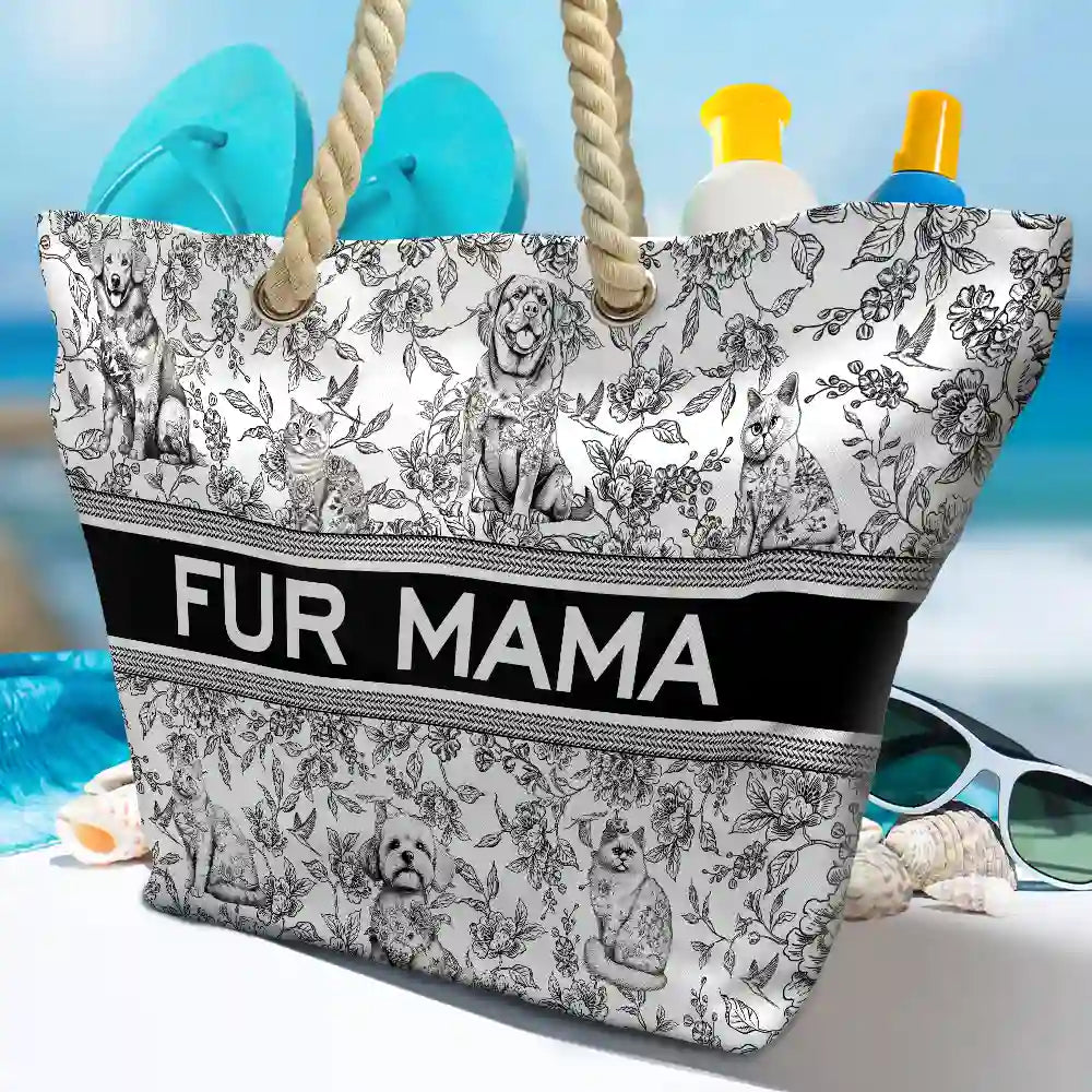 Chinoiserie Toile Dog Cat - Personalized Beach Bag - Image 4