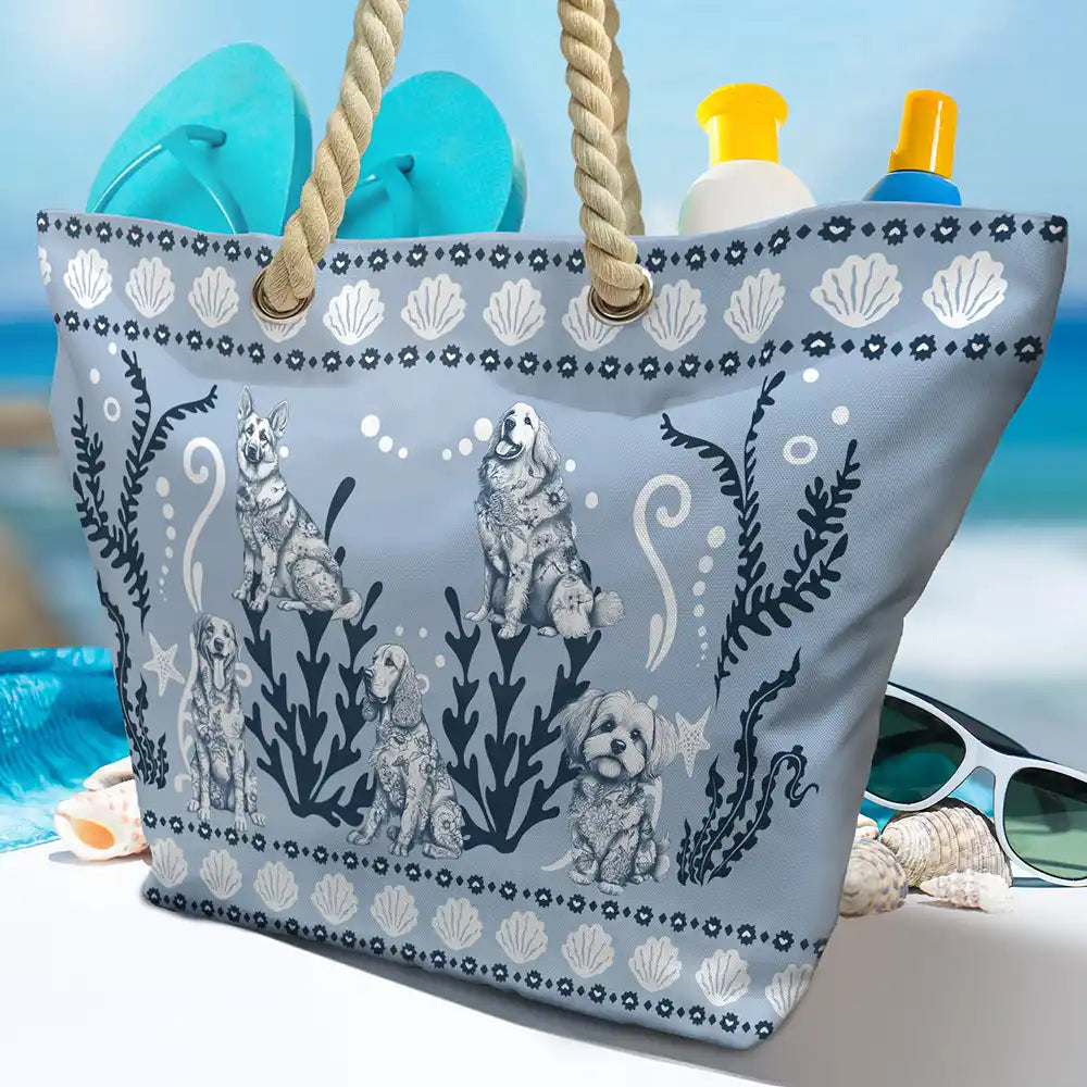 Chinoiserie Toile Dog Marine Pattern - Personalized Beach Bag - Image 4