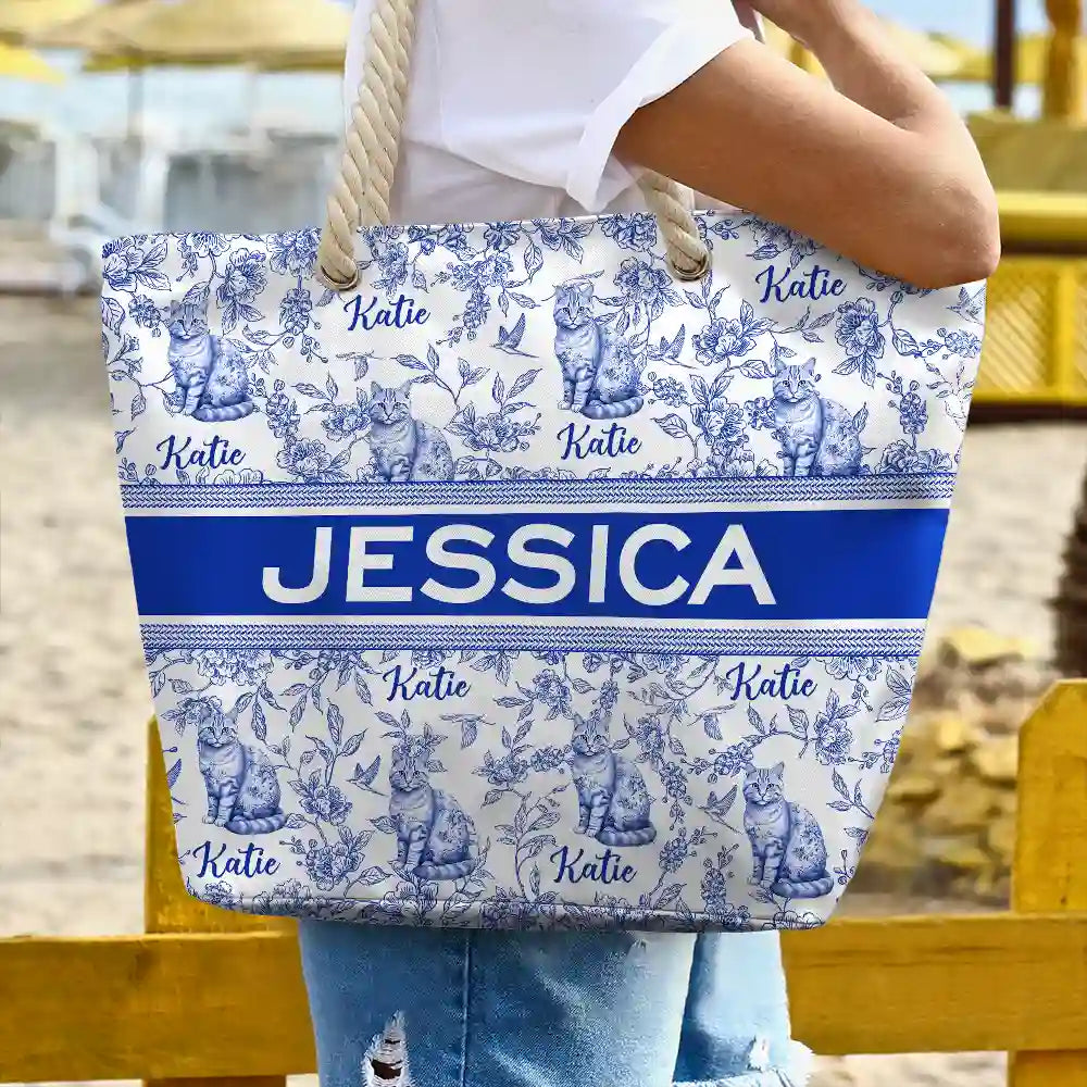 Chinoiserie Toile Dog Mom Cat Mom - Personalized Beach Bag - Image 3