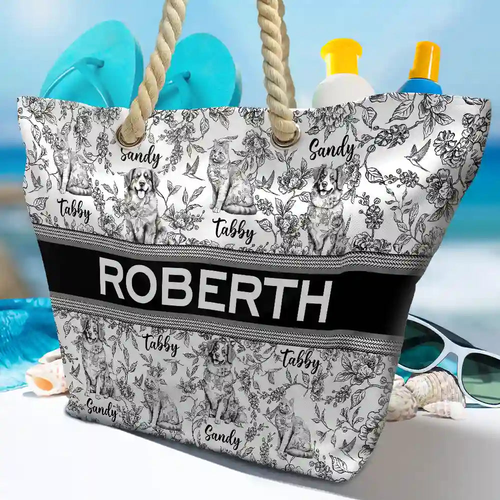 Chinoiserie Toile Dog Mom Cat Mom - Personalized Beach Bag - Image 4