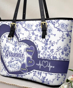 Alternative view of Chinoiserie Toile Grandma Mom - Personalized Leather Tote Bag