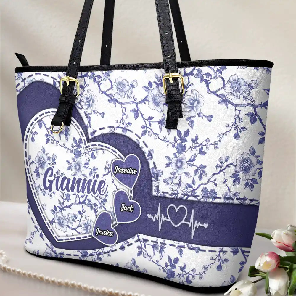 Chinoiserie Toile Grandma Mom - Personalized Leather Tote Bag - Image 2