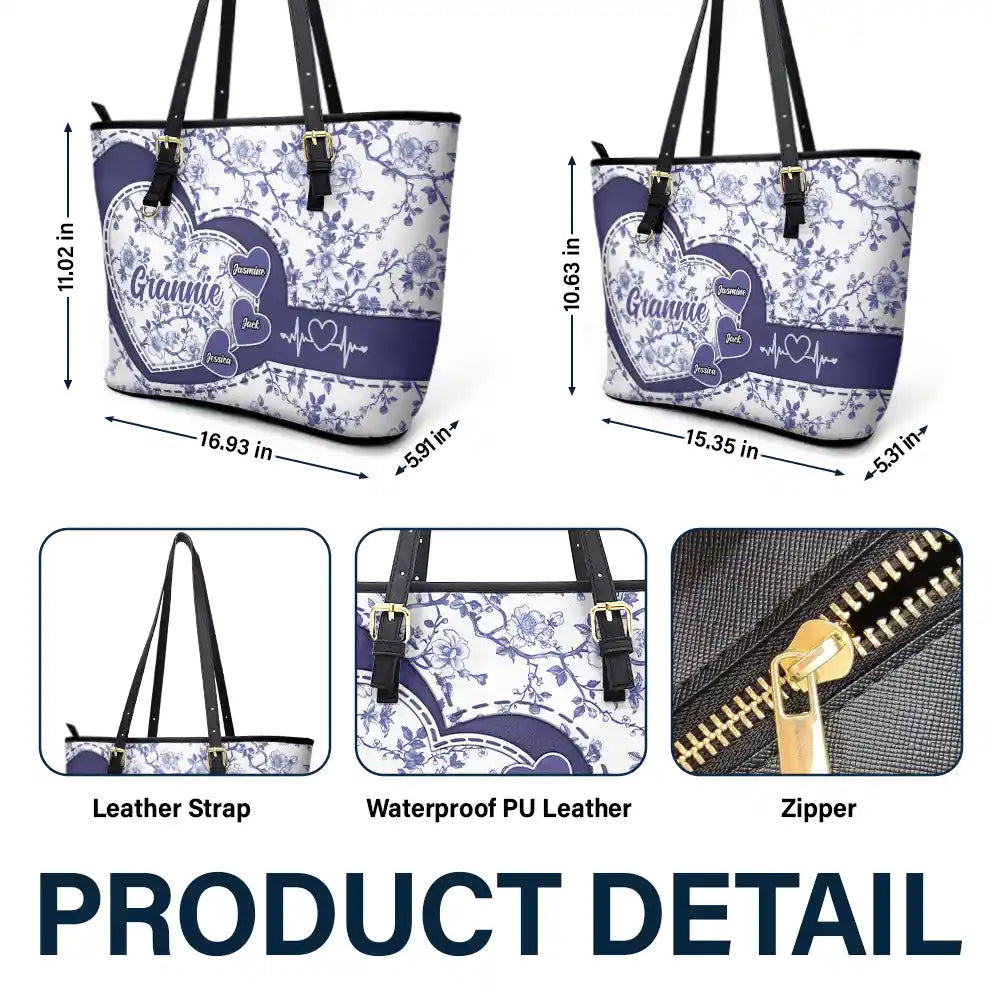 Chinoiserie Toile Grandma Mom - Personalized Leather Tote Bag - Image 5