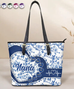 Chinoiserie Toile Grandma Mom - Personalized Leather Tote Bag