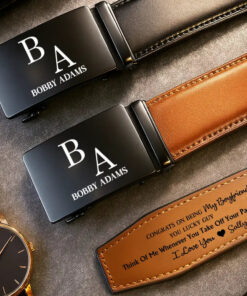 Alternative view of Congrats On Being My Husband You Lucky Man - Personalized Leather Belt With Engraved Buckle