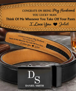 Congrats On Being My Husband You Lucky Man - Personalized Leather Belt With Engraved Buckle