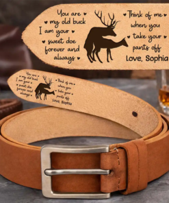 Couple Old Buck Sweet Doe - Personalized Cowhide Leather Belt