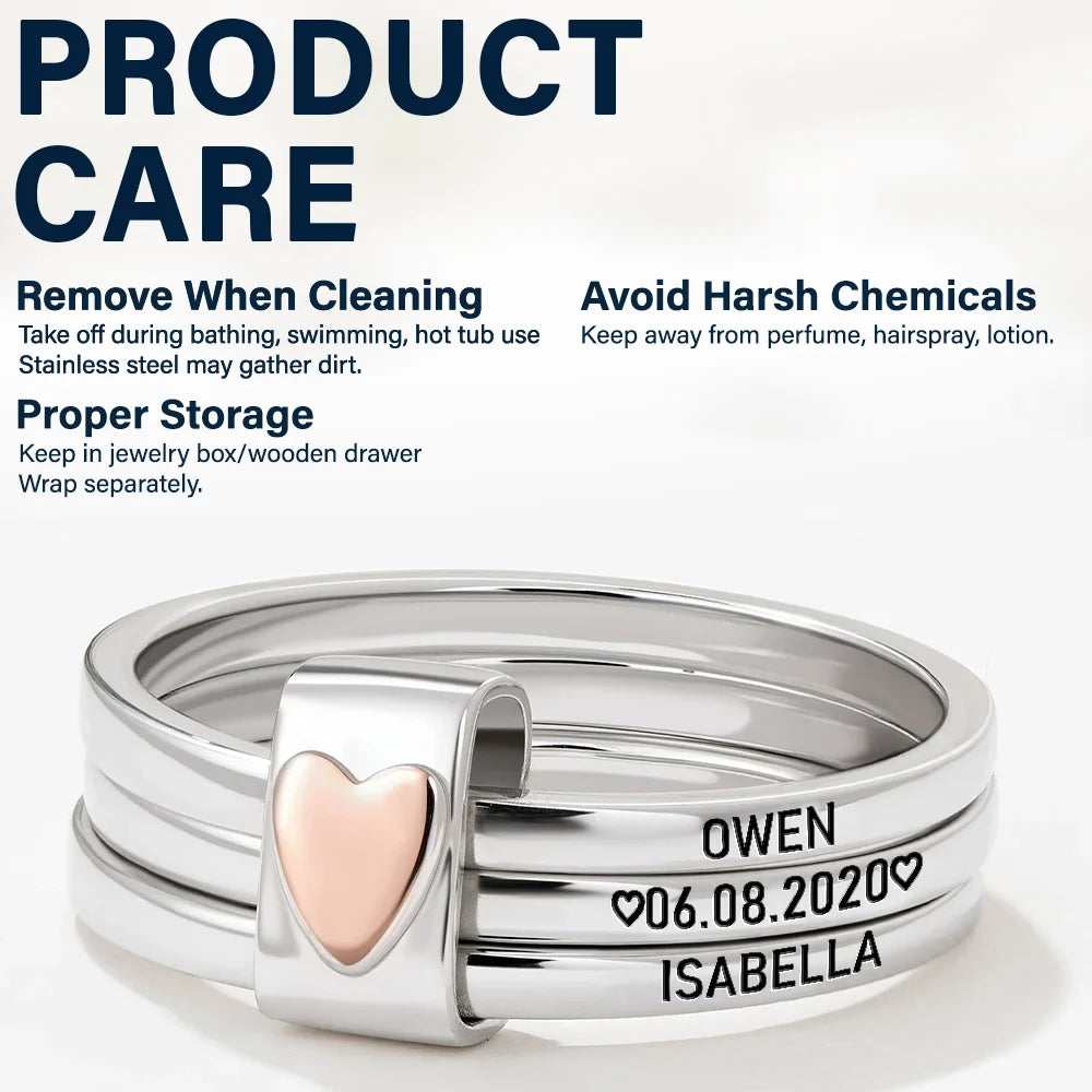 Custom Couples Names With Anniversary Date - Personalized Heart Stacking Rings - Image 4