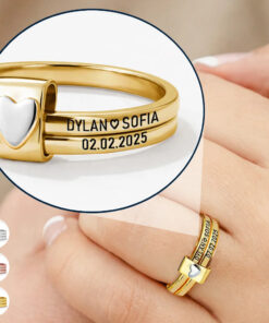 Custom Couples Names With Anniversary Date - Personalized Heart Stacking Rings