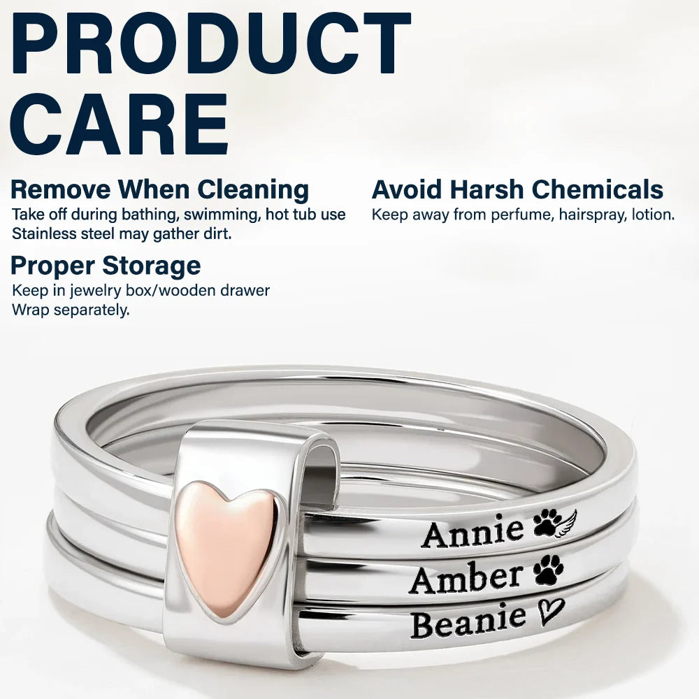 Custom Name Jelwery For Dog Moms Cat Moms - Personalized Heart Stacking Rings - Image 4