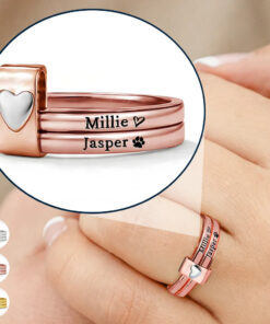 Custom Name Jelwery For Dog Moms Cat Moms - Personalized Heart Stacking Rings