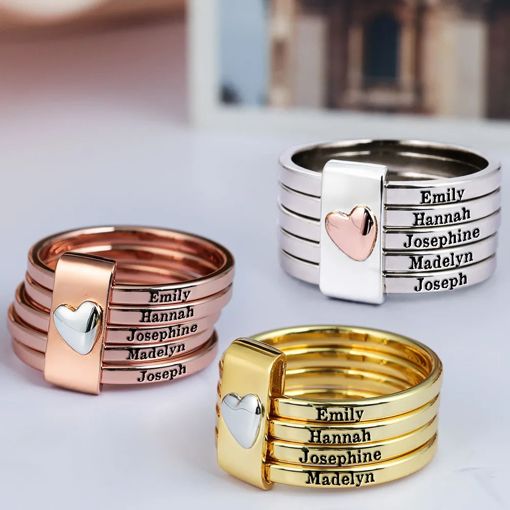 Custom Name Jelwery For Women Girlfriend Wife Mom And Besties - Personalized Heart Stacking Rings - Image 2