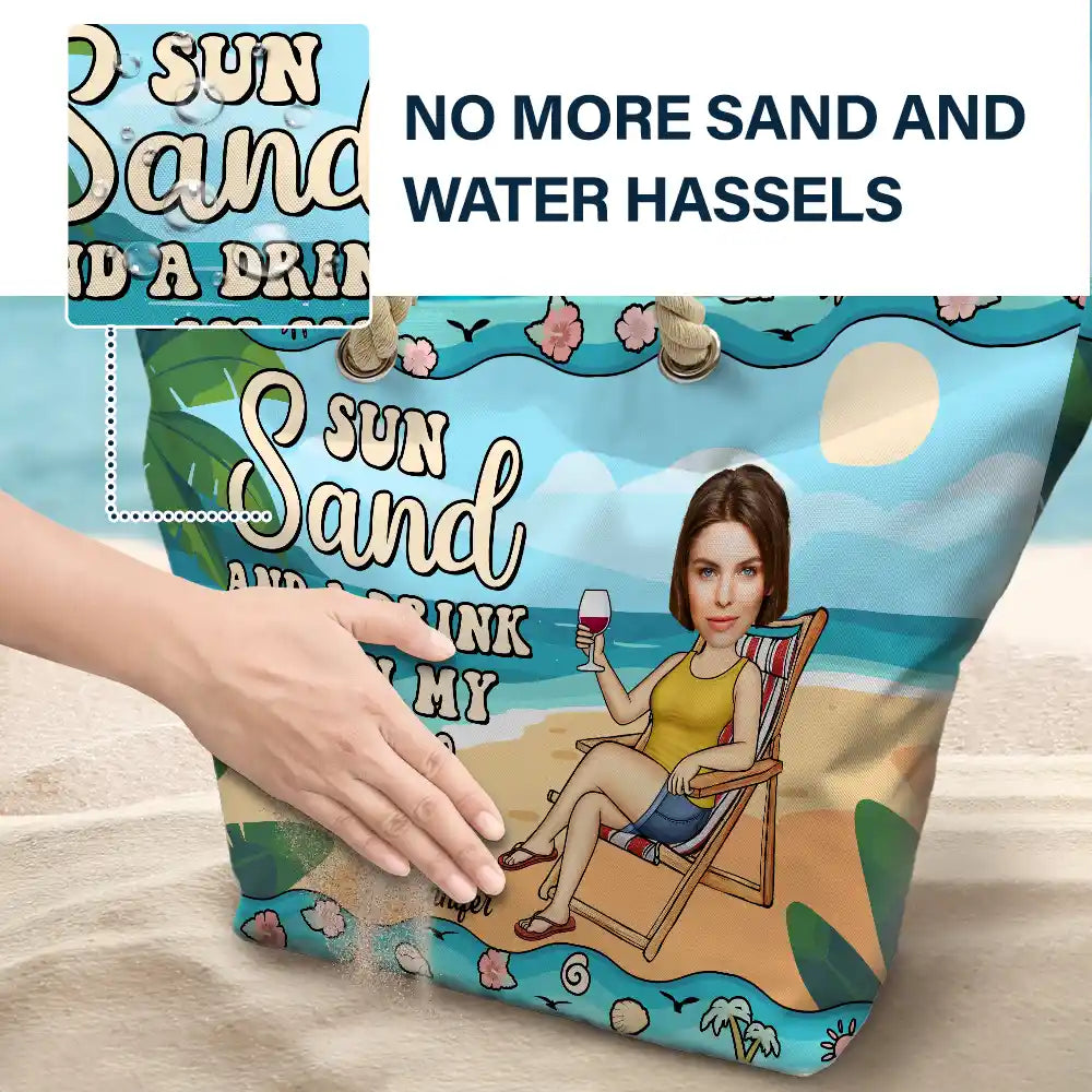Custom Photo Sun Sand And A Drink In My Hand - Personalized Beach Bag - Image 7