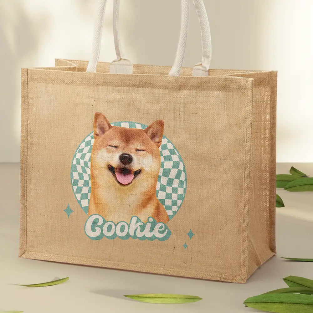 Custom Photo Vintage Dog Cat Pet - Personalized Jute Beach Bag - Image 3