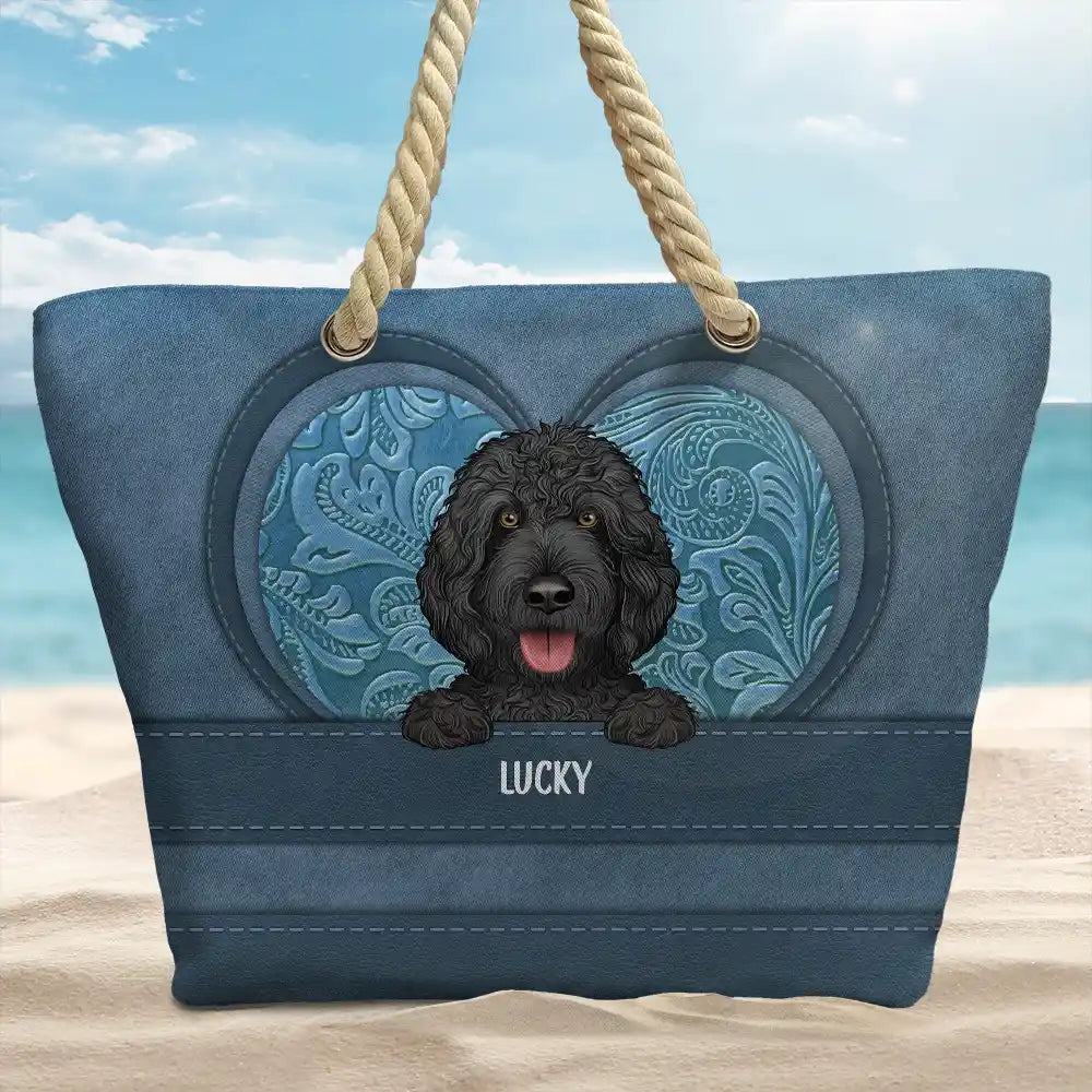 Cute Dogs Aesthetic Pattern - Personalized Beach Bag - Image 2