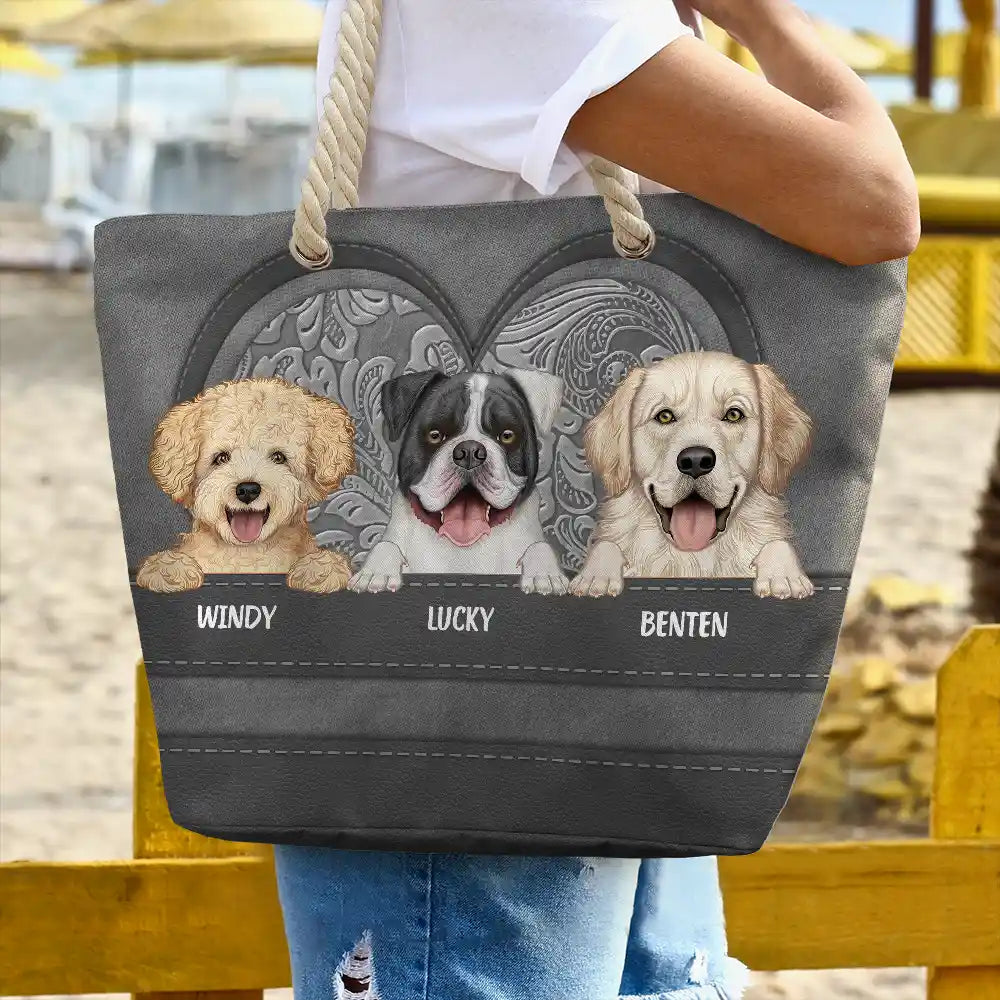 Cute Dogs Aesthetic Pattern - Personalized Beach Bag - Image 3