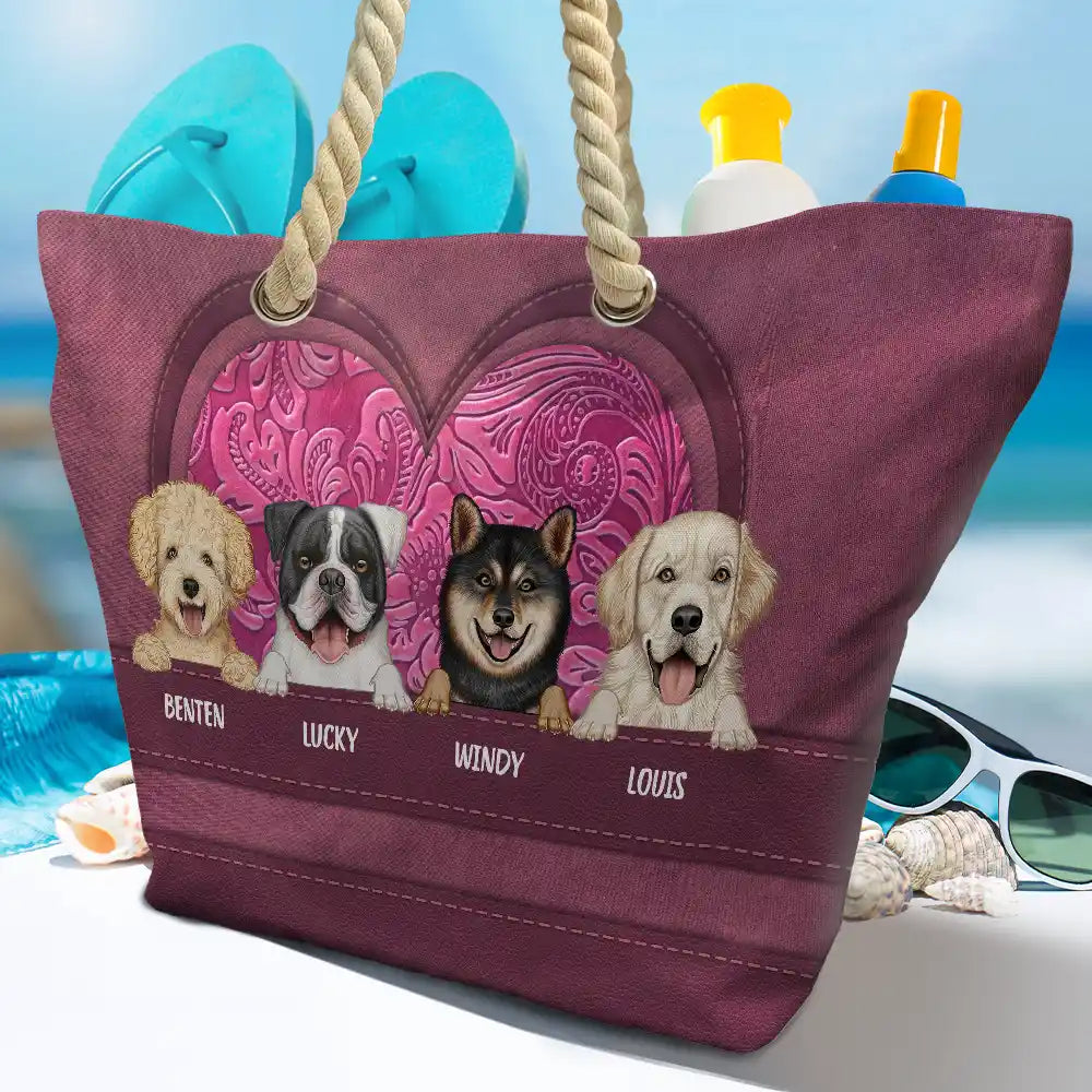 Cute Dogs Aesthetic Pattern - Personalized Beach Bag - Image 4