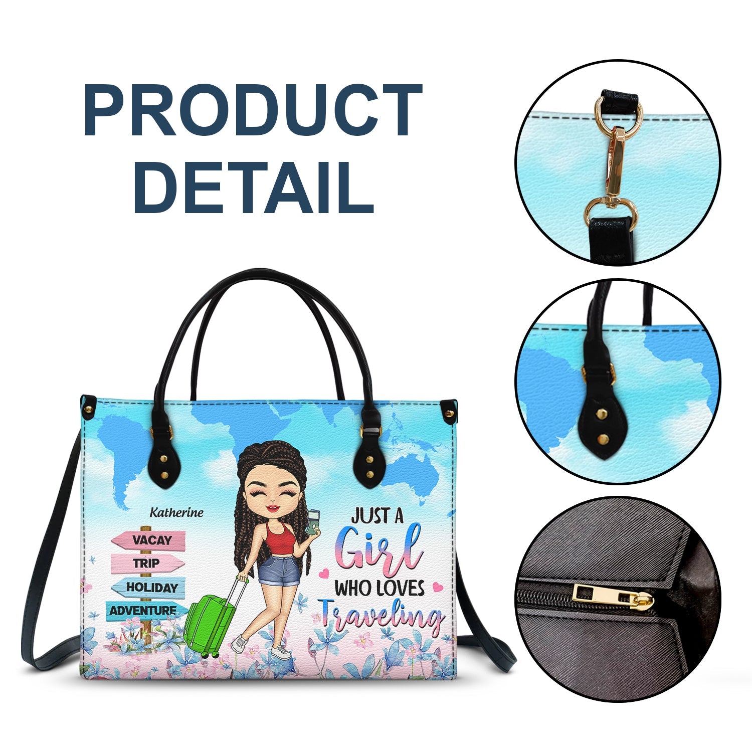 Just A Girl Who Loves Traveling - Gift For Travel Lovers - Personalized Leather Bag - Image 6