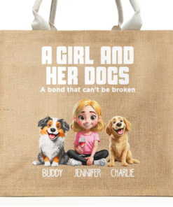 Dog Mom A Girl And Her Dog - Personalized Jute Beach Bag