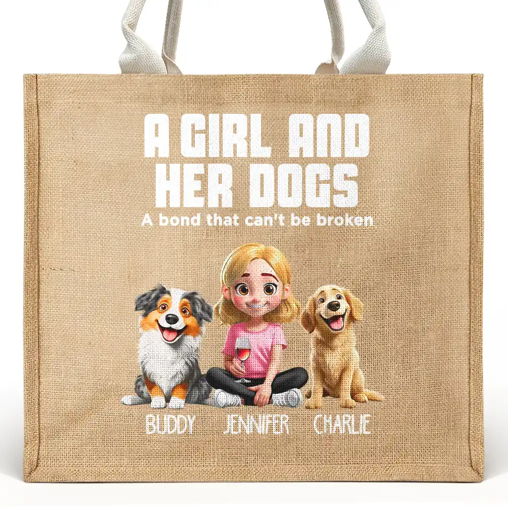 Dog Mom A Girl And Her Dog - Personalized Jute Beach Bag