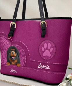 Alternative view of Dog Mom Cute 3D Effect Dog - Personalized Leather Tote Bag