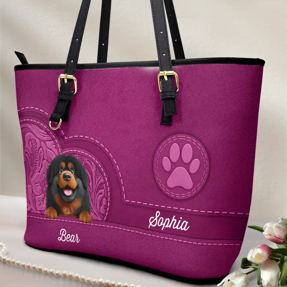 Dog Mom Cute 3D Effect Dog - Personalized Leather Tote Bag - Image 2