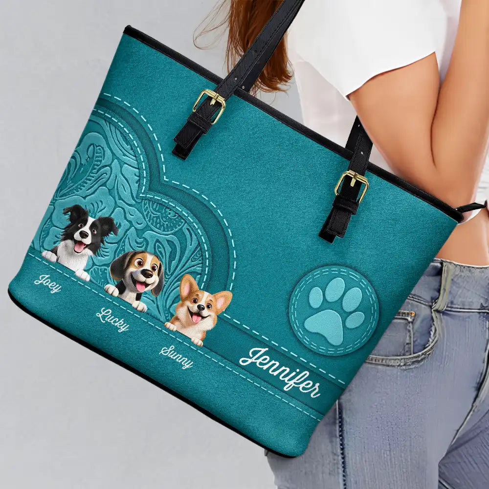 Dog Mom Cute 3D Effect Dog - Personalized Leather Tote Bag - Image 3