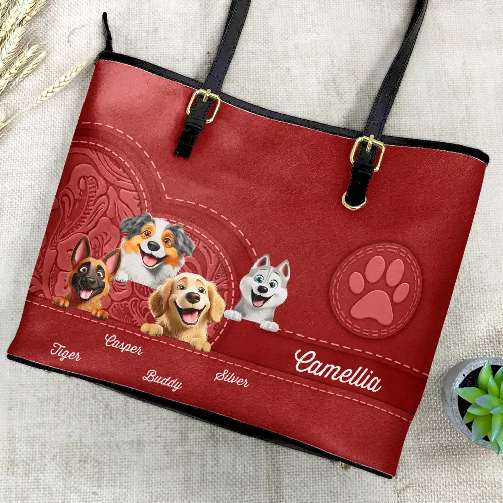 Dog Mom Cute 3D Effect Dog - Personalized Leather Tote Bag - Image 4