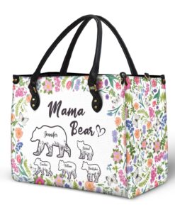 Alternative view of Floral Mama Bear - Gift For Mother - Personalized Leather Bag