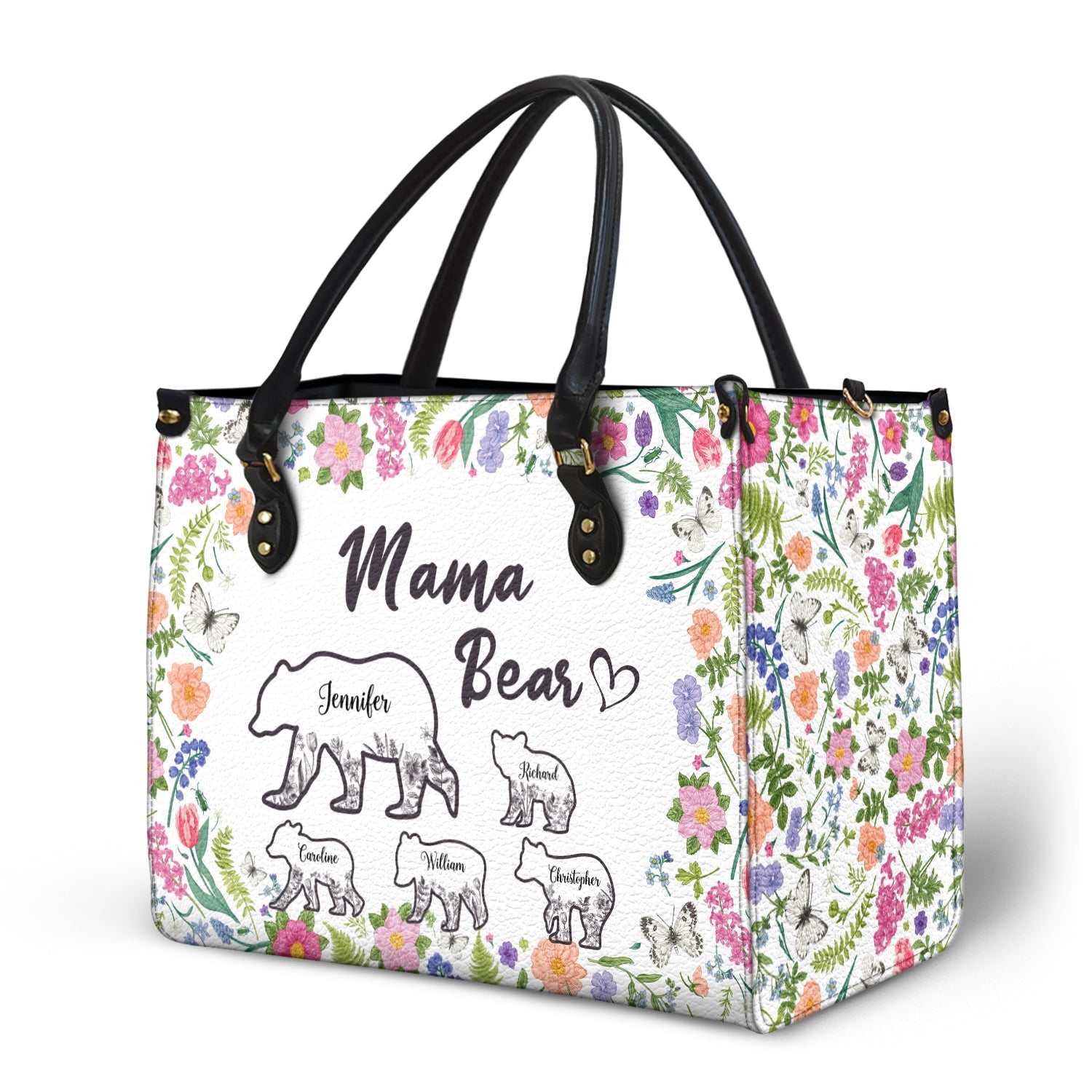 Floral Mama Bear - Gift For Mother - Personalized Leather Bag - Image 2