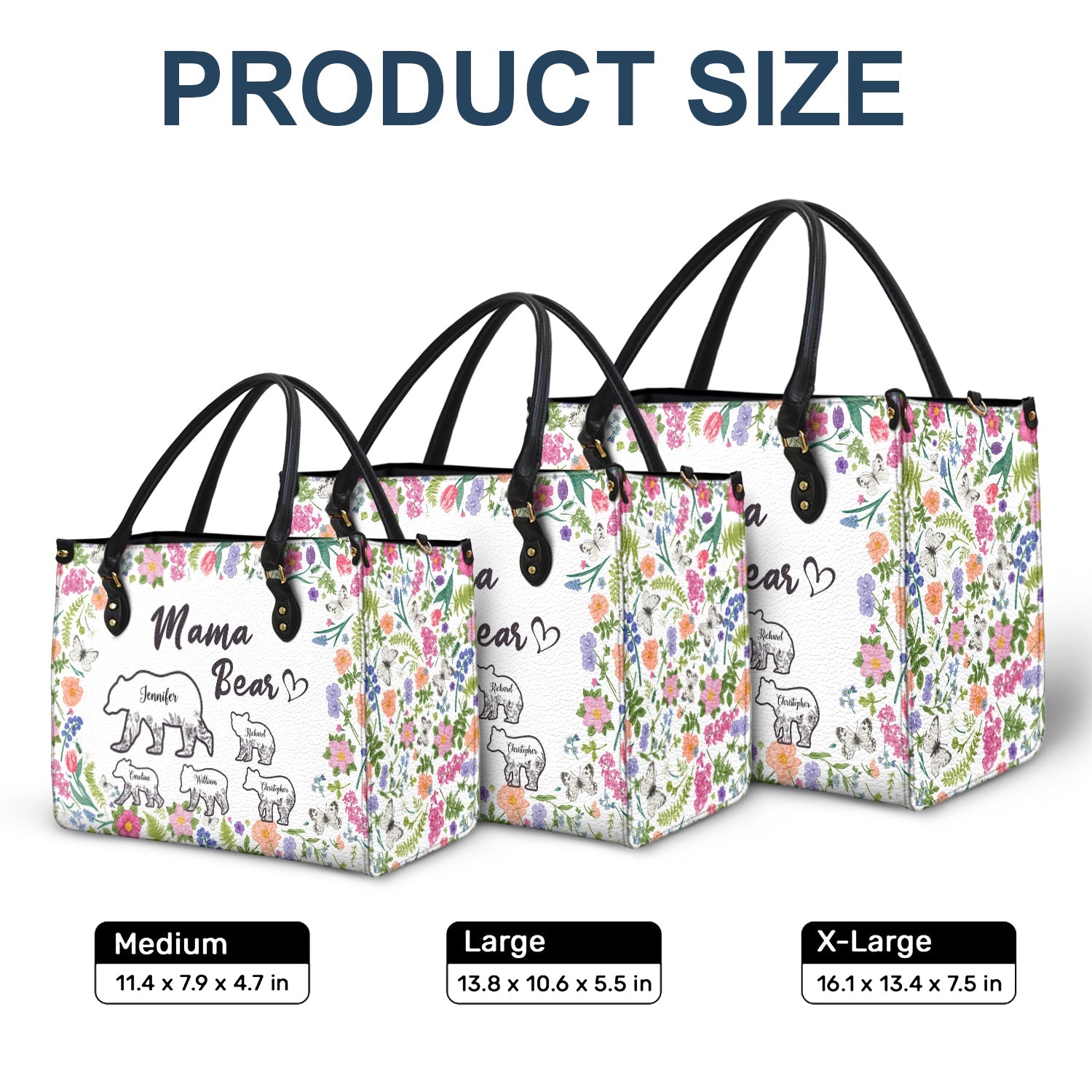 Floral Mama Bear - Gift For Mother - Personalized Leather Bag - Image 6