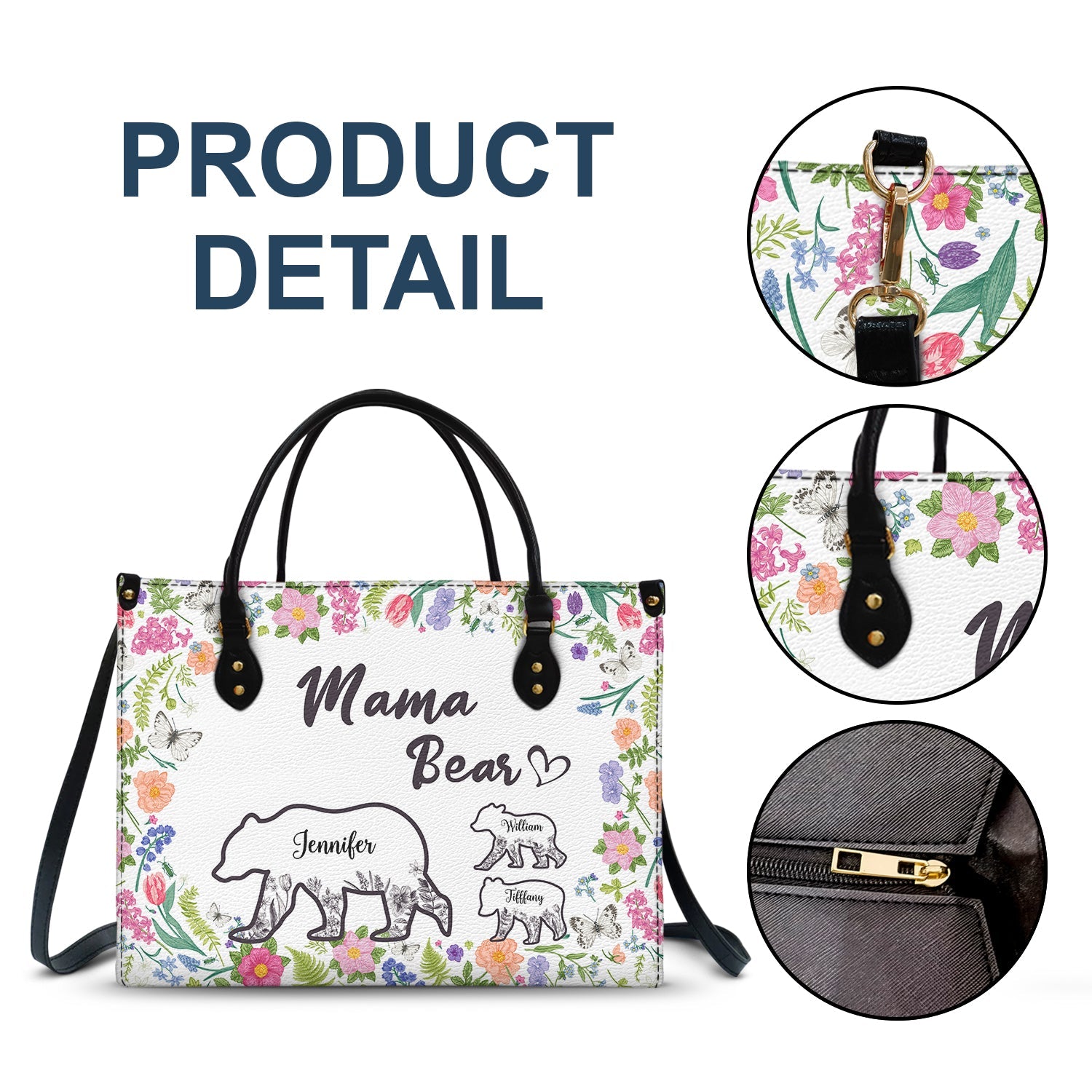 Floral Mama Bear - Gift For Mother - Personalized Leather Bag - Image 7