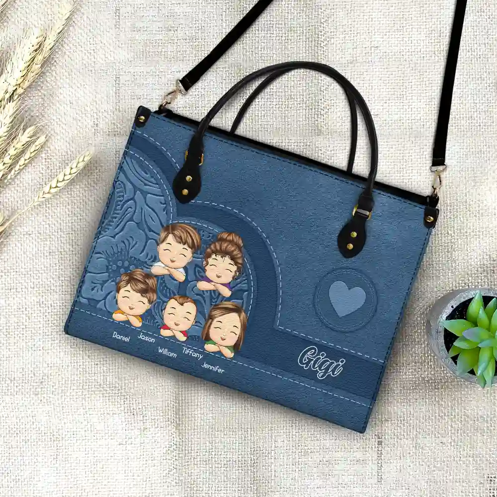 Grandma Mom Aesthetic Pattern - Personalized Leather Bag - Image 4