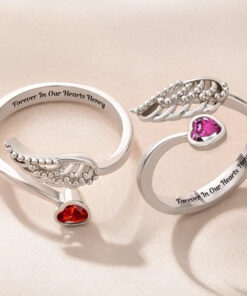 Alternative view of Forever In My Heart Memorial - Personalized Wing And Heart Birthstone Ring
