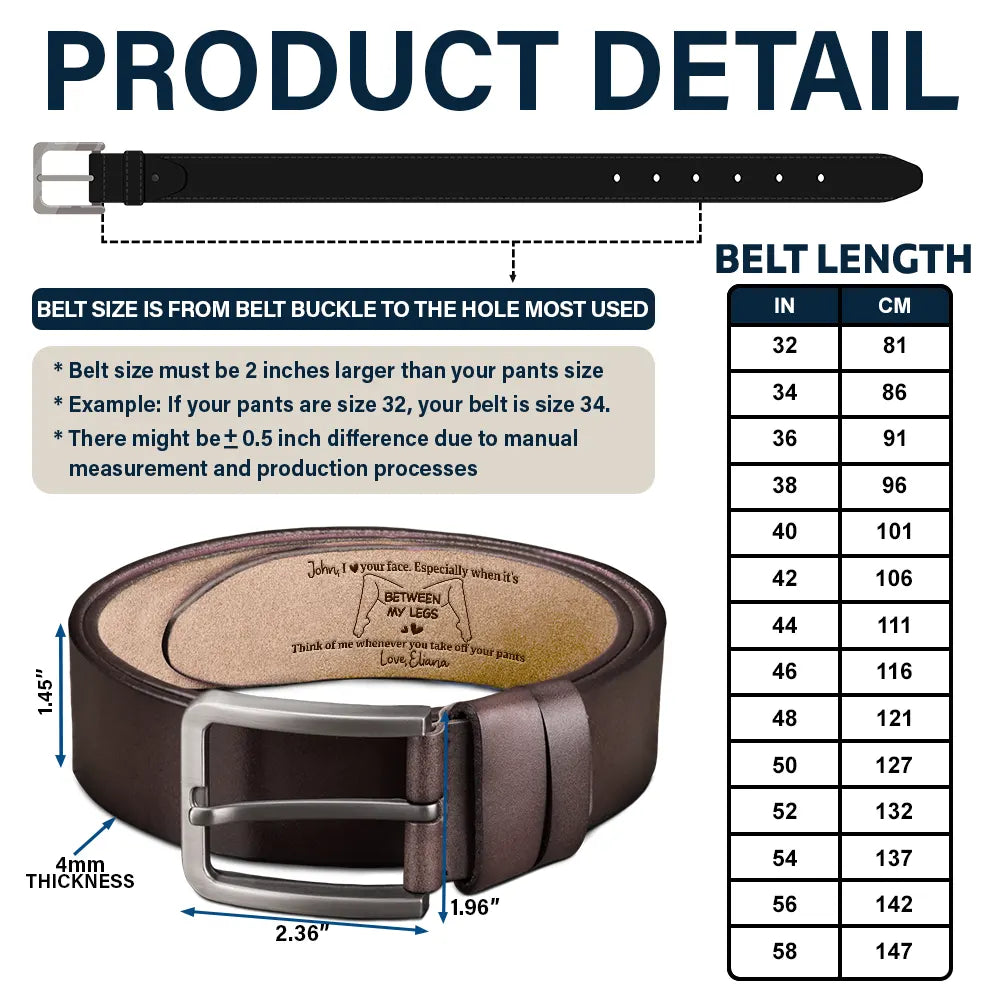 Funny Couple I Love Your Face Especially When It's Between My Legs - Personalized Engraved Leather Belt - Image 5