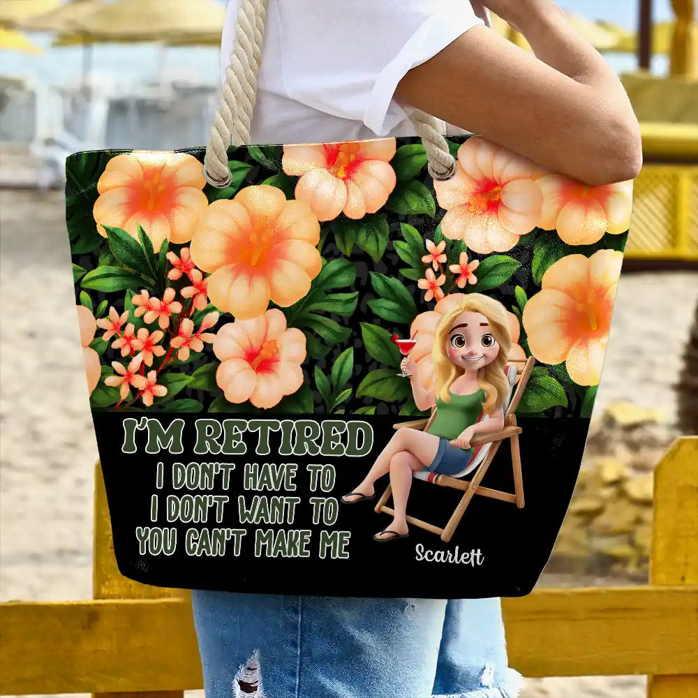 Funny I'm Retired I Don't Have To - Personalized Beach Bag - Image 3