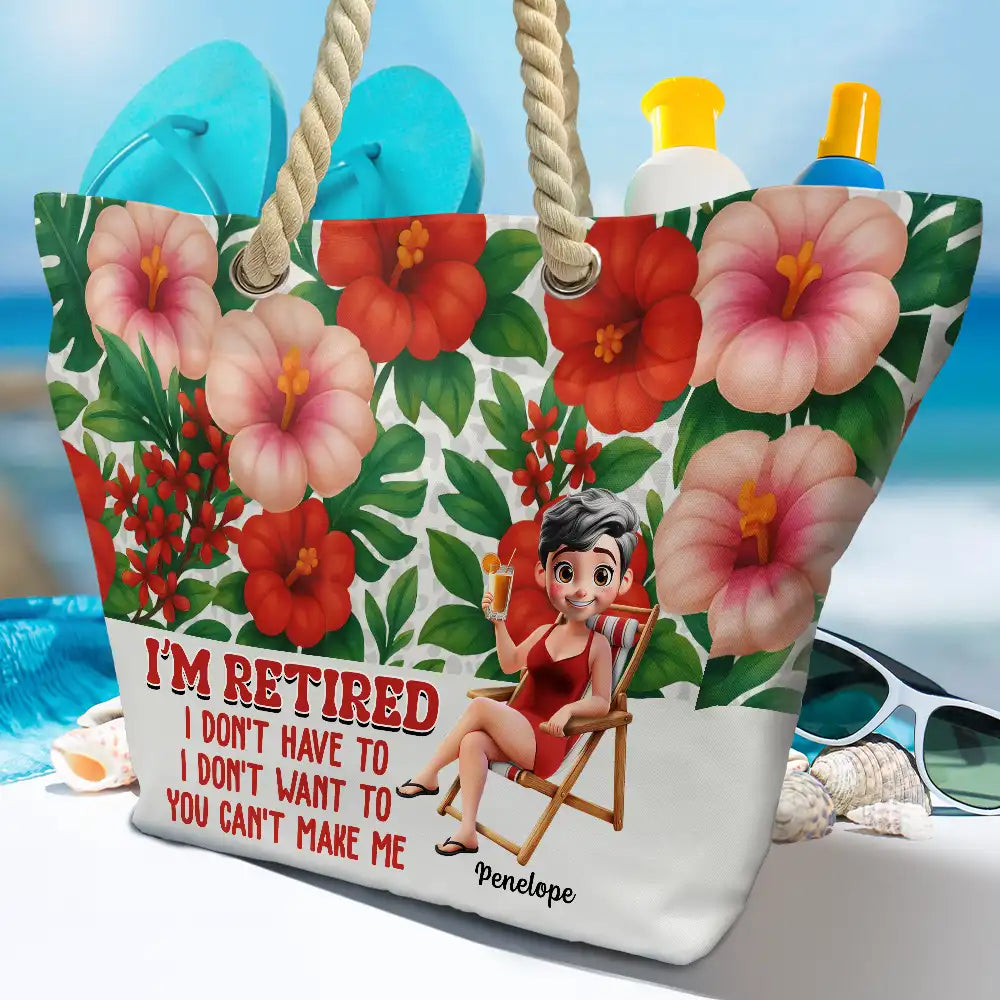 Funny I'm Retired I Don't Have To - Personalized Beach Bag - Image 4