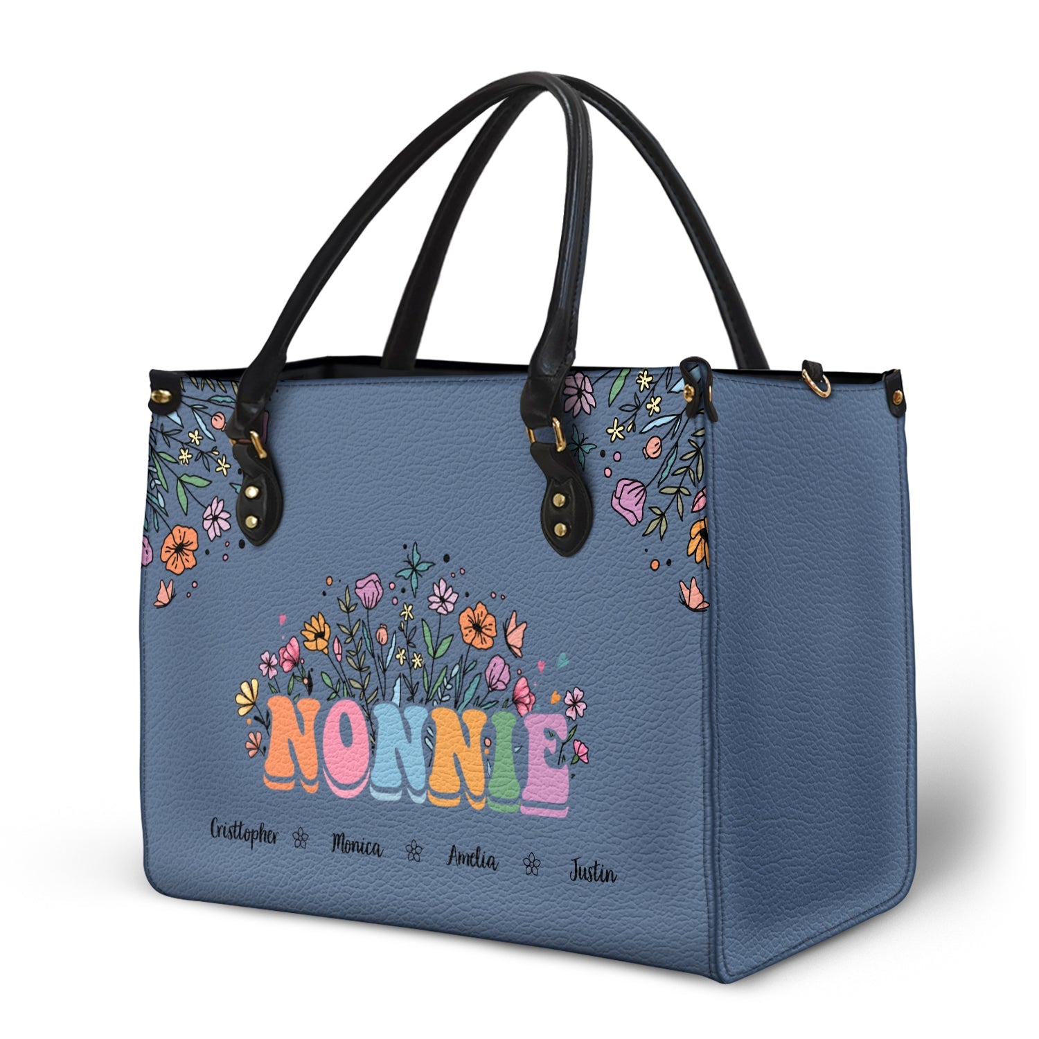 Mom Grandma Floral - Gift For Mother, Grandmother - Personalized Leather Bag - Image 2