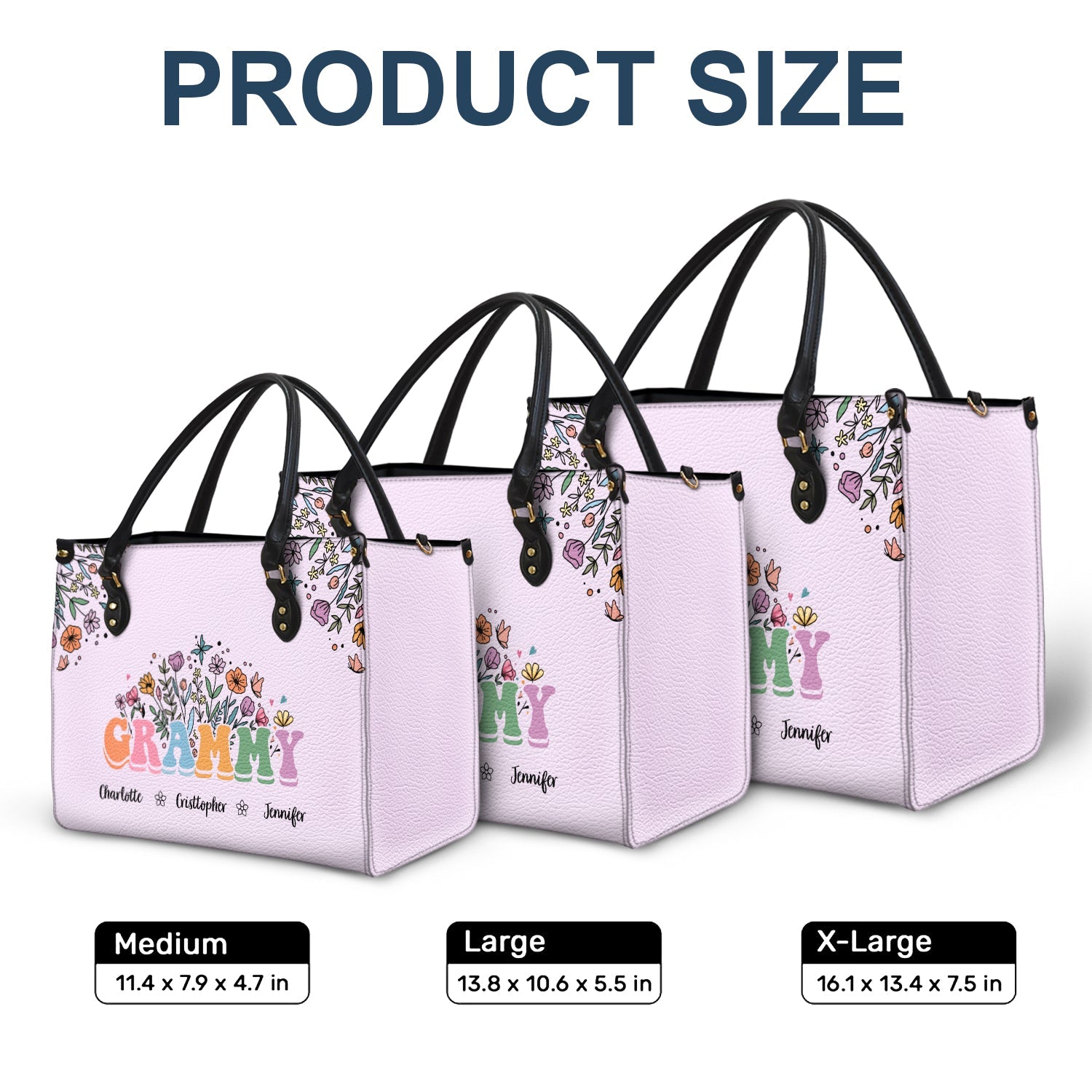 Mom Grandma Floral - Gift For Mother, Grandmother - Personalized Leather Bag - Image 6