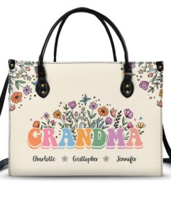 Mom Grandma Floral - Gift For Mother, Grandmother - Personalized Leather Bag