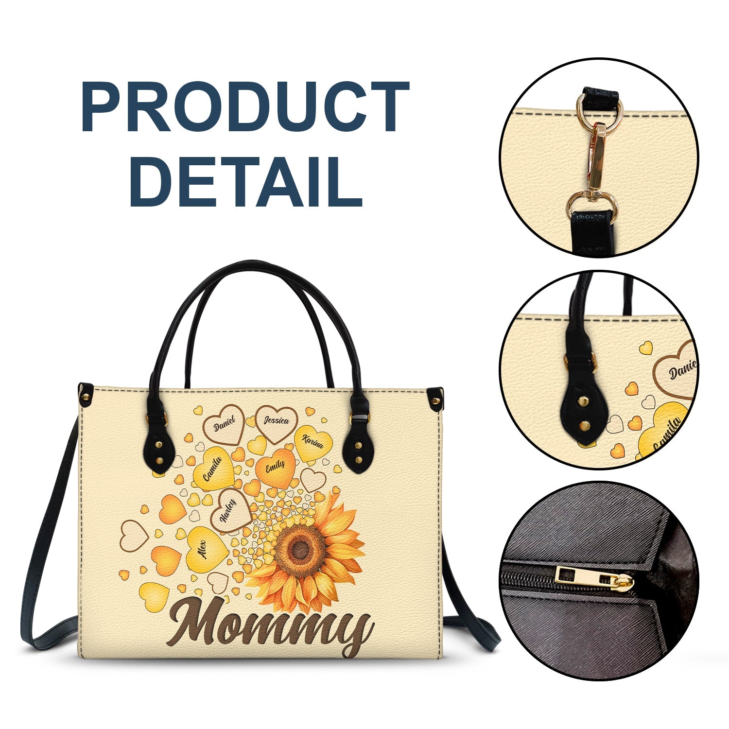 Grandma Mom Kids Sunflower - Gift For Mother, Grandmother - Personalized Leather Bag - Image 7