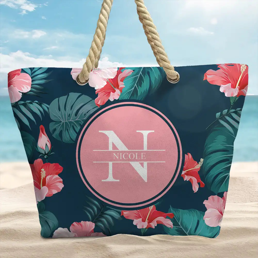 Letter Monogram Tropical Style - Personalized Beach Bag - Image 2