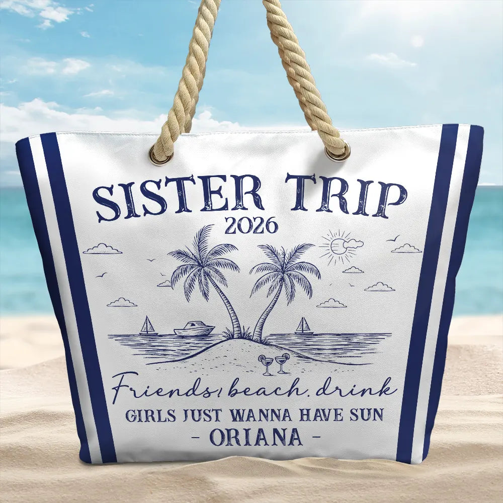 Girls Trip Friends Beach Drink - Personalized Beach Bag - Image 2