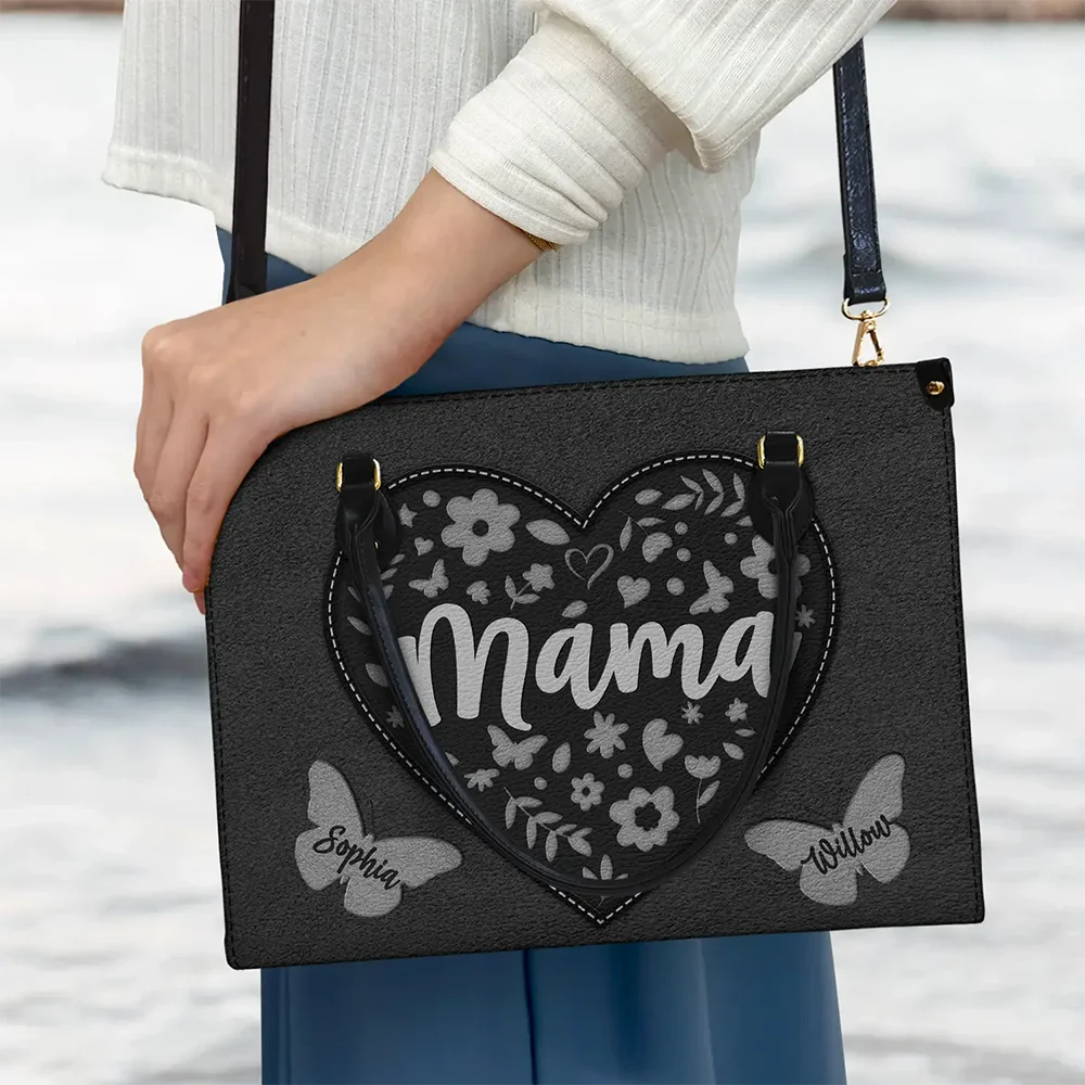 Mommy Grandma Leather Floral - Personalized Leather Bag - Image 3