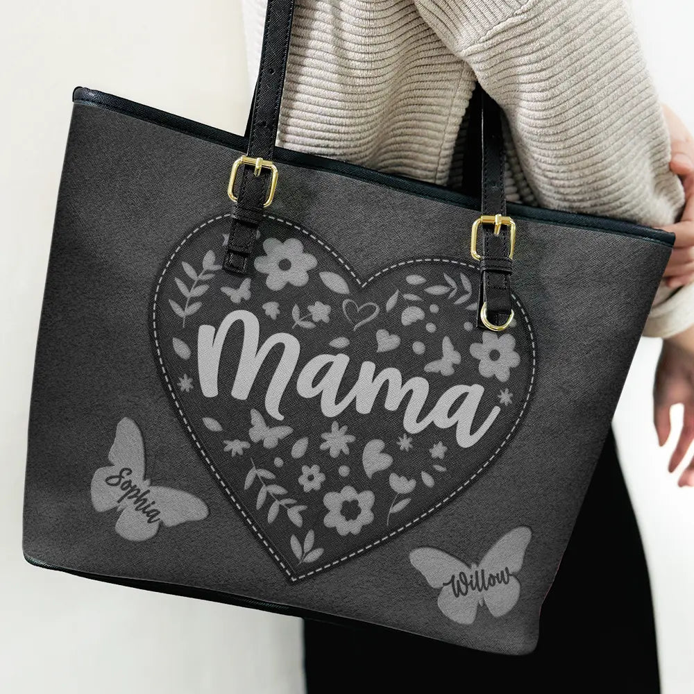 Grandma Leather Floral - Personalized Leather Tote Bag - Image 3