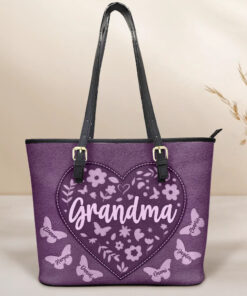 Grandma Leather Floral - Personalized Leather Tote Bag