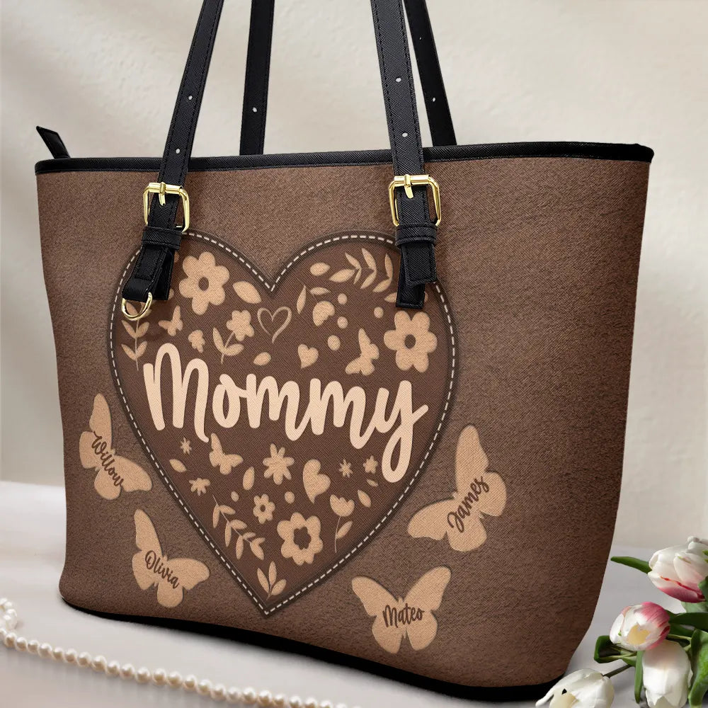 Grandma Leather Floral - Personalized Leather Tote Bag - Image 2