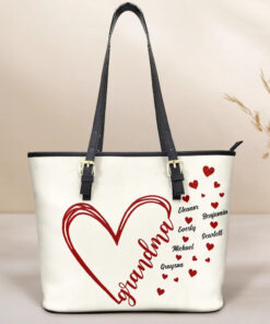 Grandma Little Hearts - Personalized Leather Tote Bag
