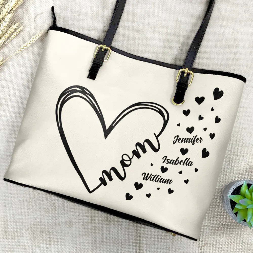 Grandma Little Hearts - Personalized Leather Tote Bag - Image 4